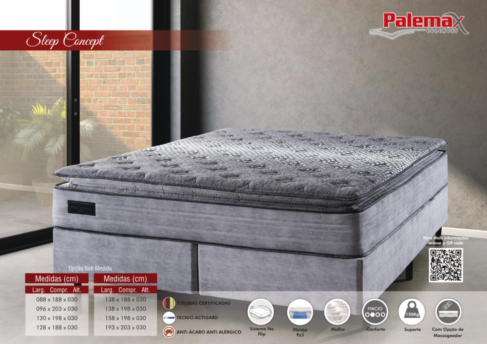 Colchão Sleep Concept Palemax — Pillow Top • Molejo PZ3 • Casal/Queen/King