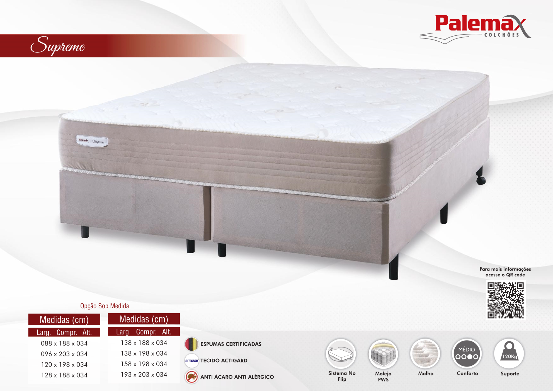 Colchão Supreme Palemax — Molejo PWS • Firme • Ortopédico