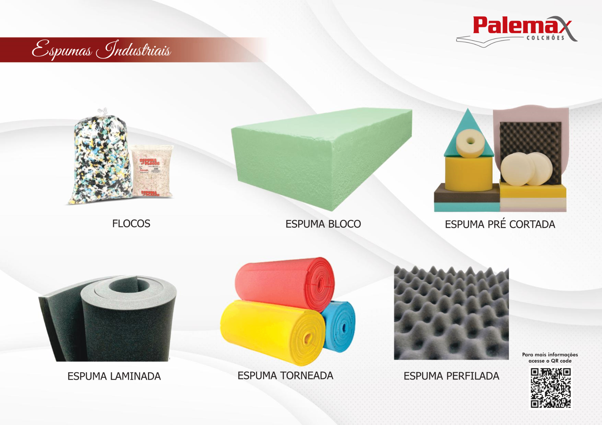 Colchão Espumas Industriais Palemax — Flocos • Bloco • Pré-cortada • Laminada • Torneada • Perfilada
