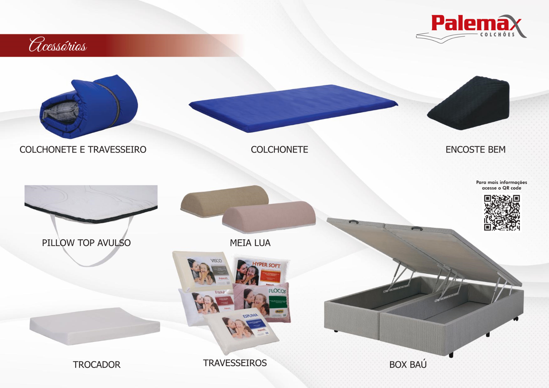 Colchão Acessórios Palemax Palemax — Colchonete • Pillow Top Avulso • Box Baú • Travesseiros