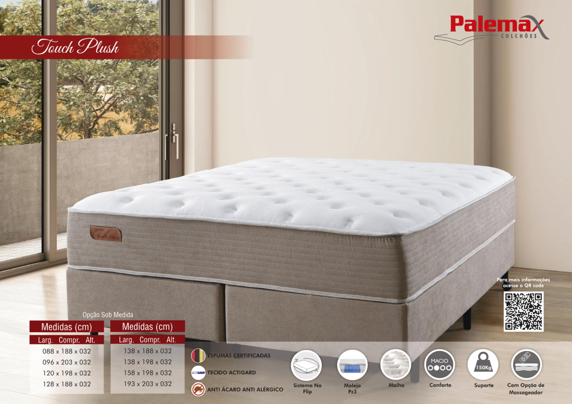 Colchão Touch Plush Palemax — Molejo PZ3 • Macio • Opção Massageador